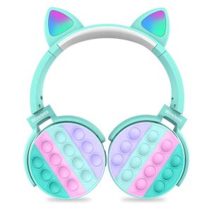 CT-950 Stress Relief Kid BT Wireless Cat Ear Headset CT950 Silicone Green Rainbow Bump Push Bubble Headphone