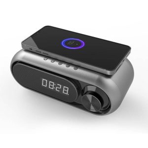 2021 New Digital Clock and QI Wireless Charger with Speaker LED Desk Alarm Clock with Time for Bedroom