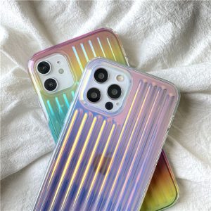 Hologram Plating Luggage Case for iPhone 14 Stylish for Girls Blue Rainbow Laser Holographic for iPhone 15 Gradient Phone Case
